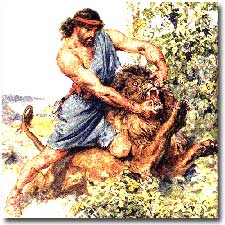 Samson fights the lion